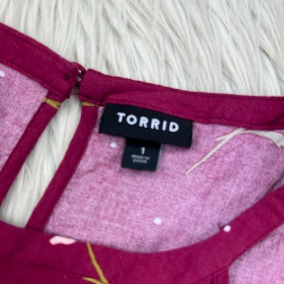 Torrid Floral Challis High Neck Hi-Low Fit Flare Dress - Picture 4 of 8